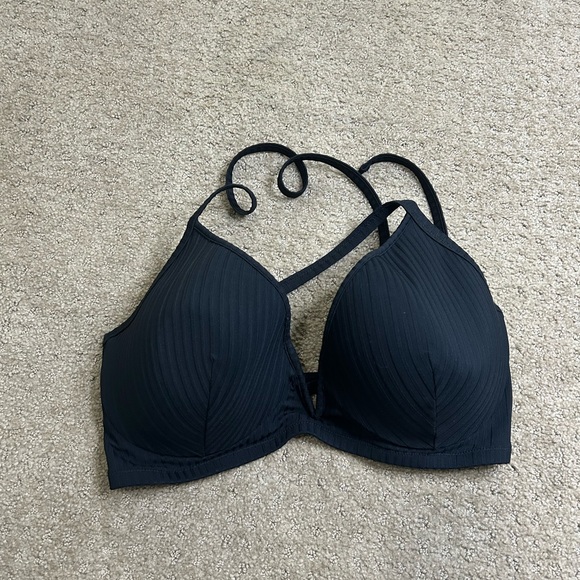 Shade & Shore Women’s 38DD Black Ribbed V Cut Bikini Top - Picture 1 of 5